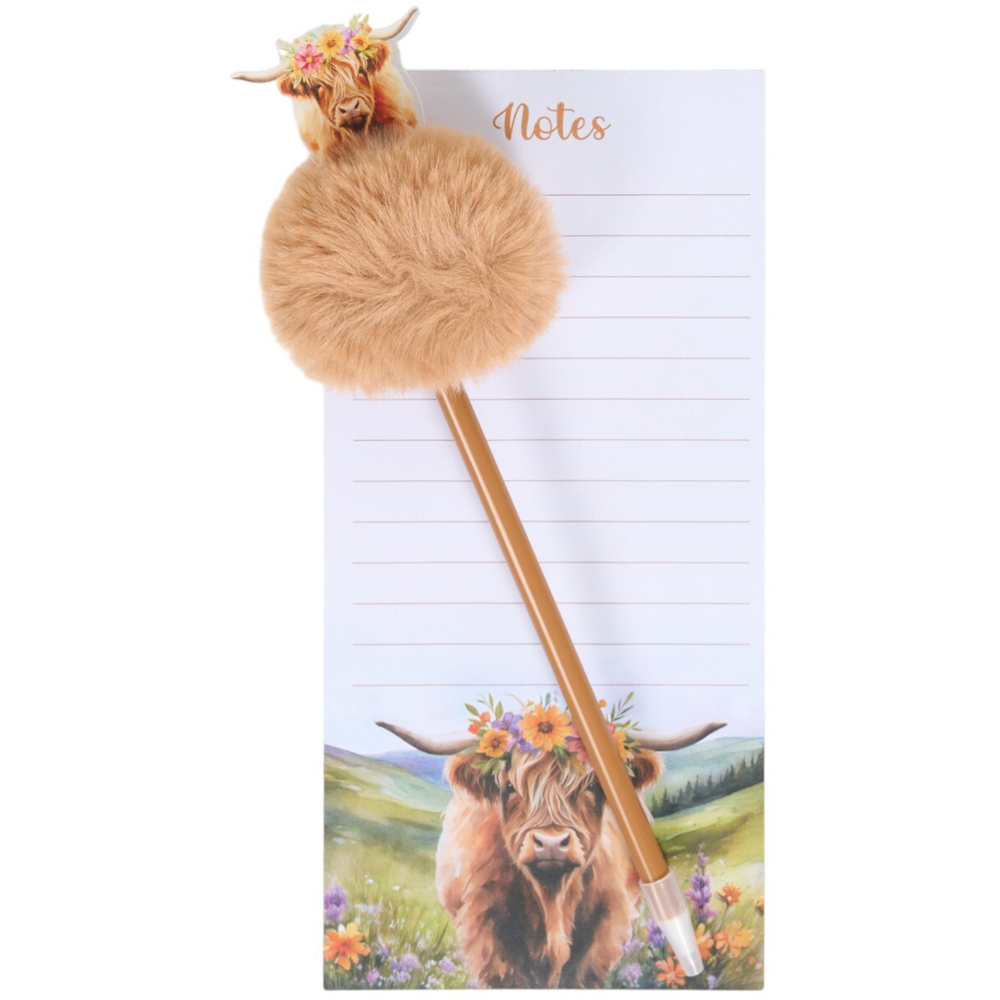 Floral Highland Cow Notepad and Pen Image 2