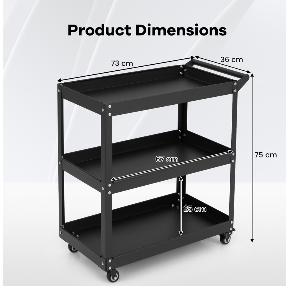 Costway 3 Shelf Black Rolling Service Trolley Image 9