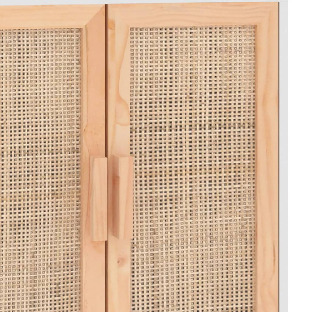 vidaXL 2 Door White Solid Pine Wood and Natural Rattan Sideboard Image 6