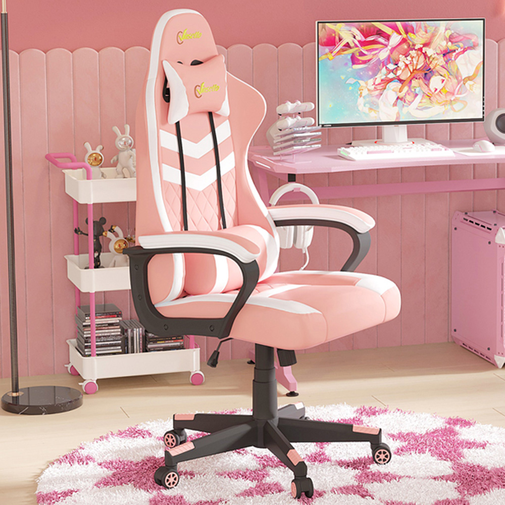 Portland Pink PVC Leather Swivel Gaming Chair Image 1