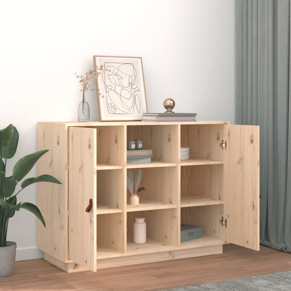 vidaXL 2 Door 3 Shelf Natural Pine Wood Sideboard Image 6
