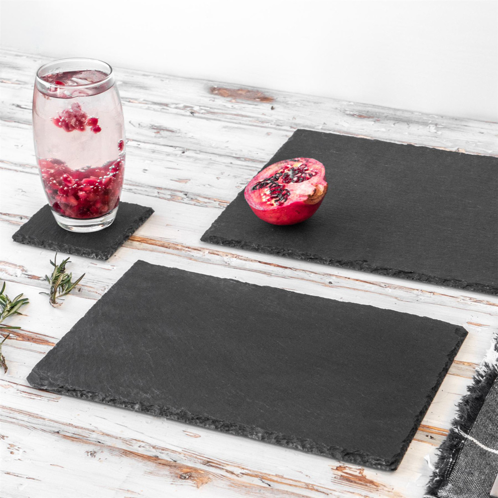 Argon Tableware 13 Piece Slate Rectangle Placemat and Drink Coaster Set Image 4