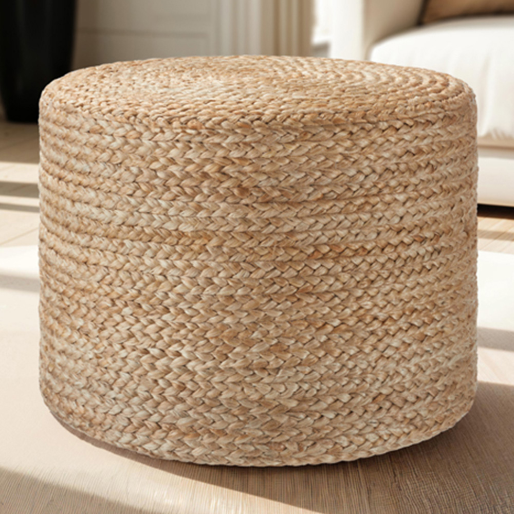 Tectake Banno Boho Style Natural Jute Cylinder Footstool Image 1