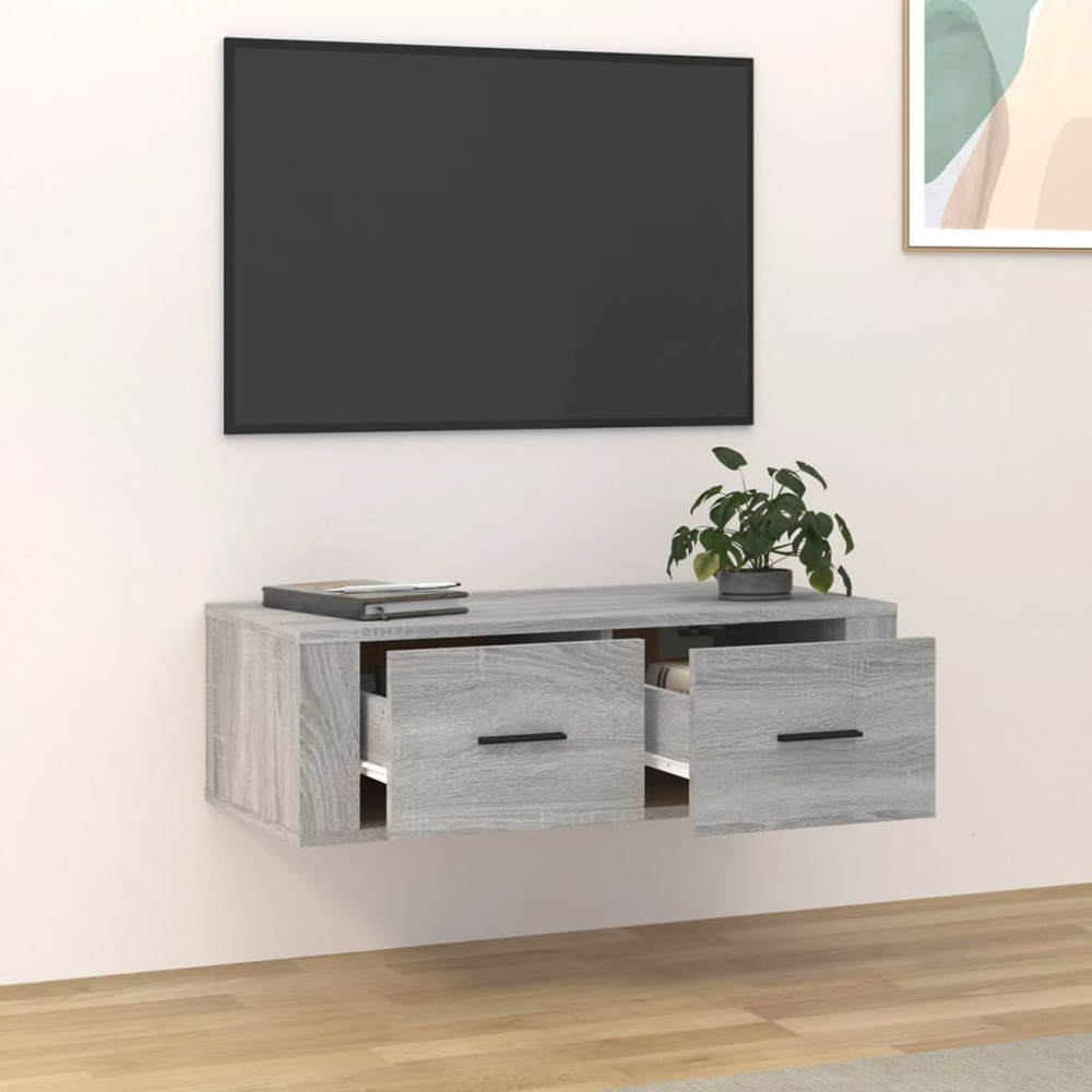 vidaXL 2 Drawer Grey Sonoma Wall Mounted Hanging TV Cabinet Image 8