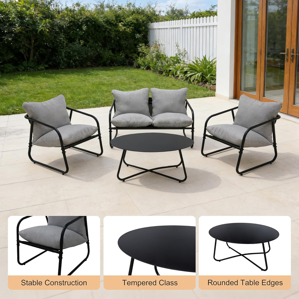 Alivio 4 Seater Grey Garden Sofa Set with Cushions and Coffee Table Image 8