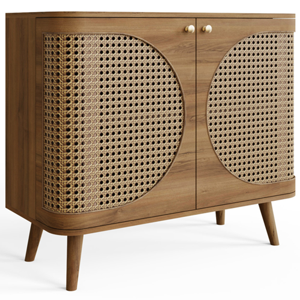 GFW Sorrel 2 Door Oak Rattan Compact Sideboard Image 2