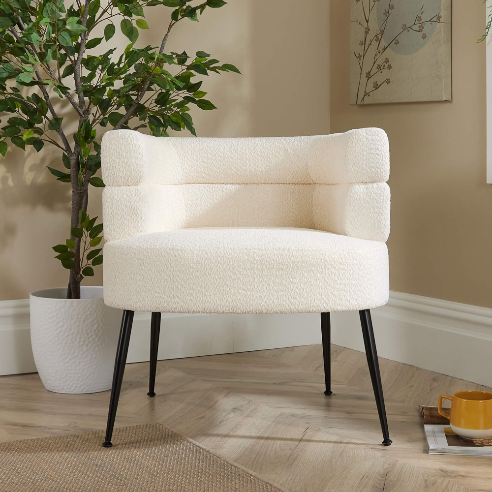 Home Source Cream Boucle Teddy Fur Barrel Accent Chair Image 5