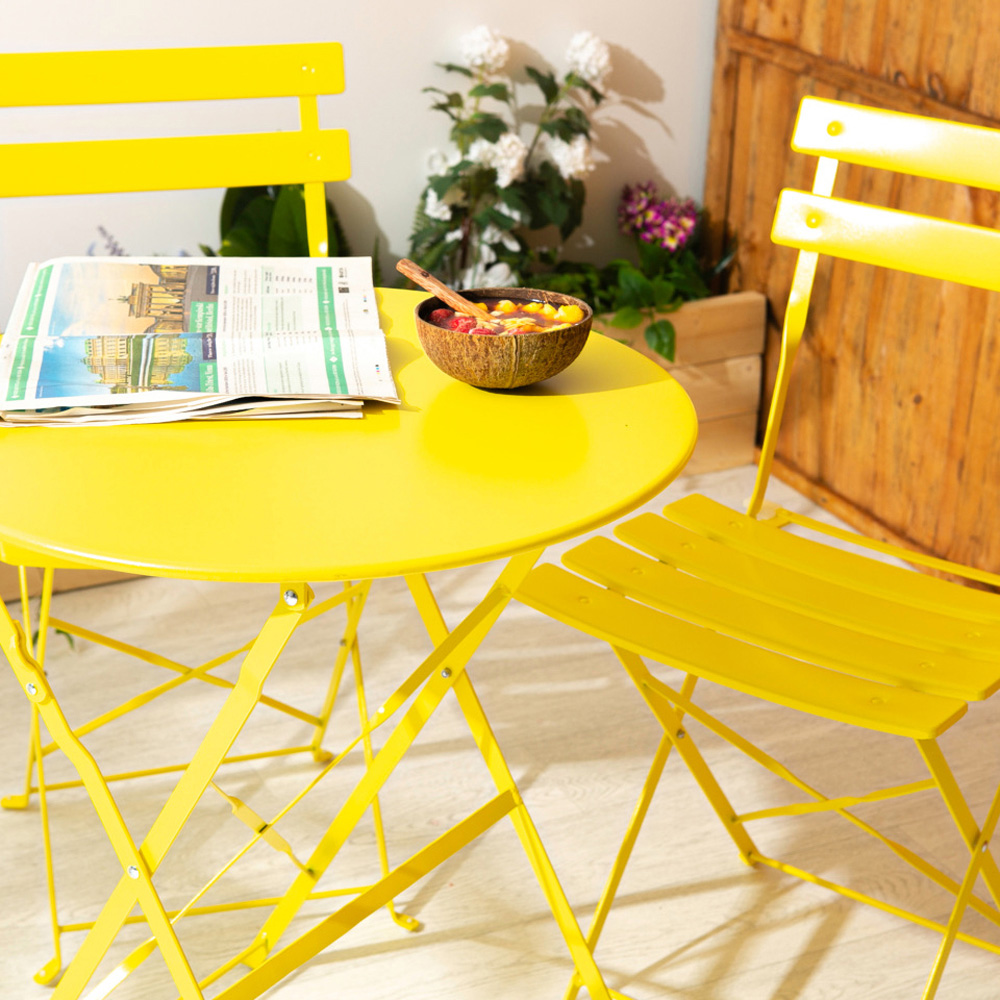 Harbour Housewares Sussex 2 Seater Yellow Round Bistro Set Image 6