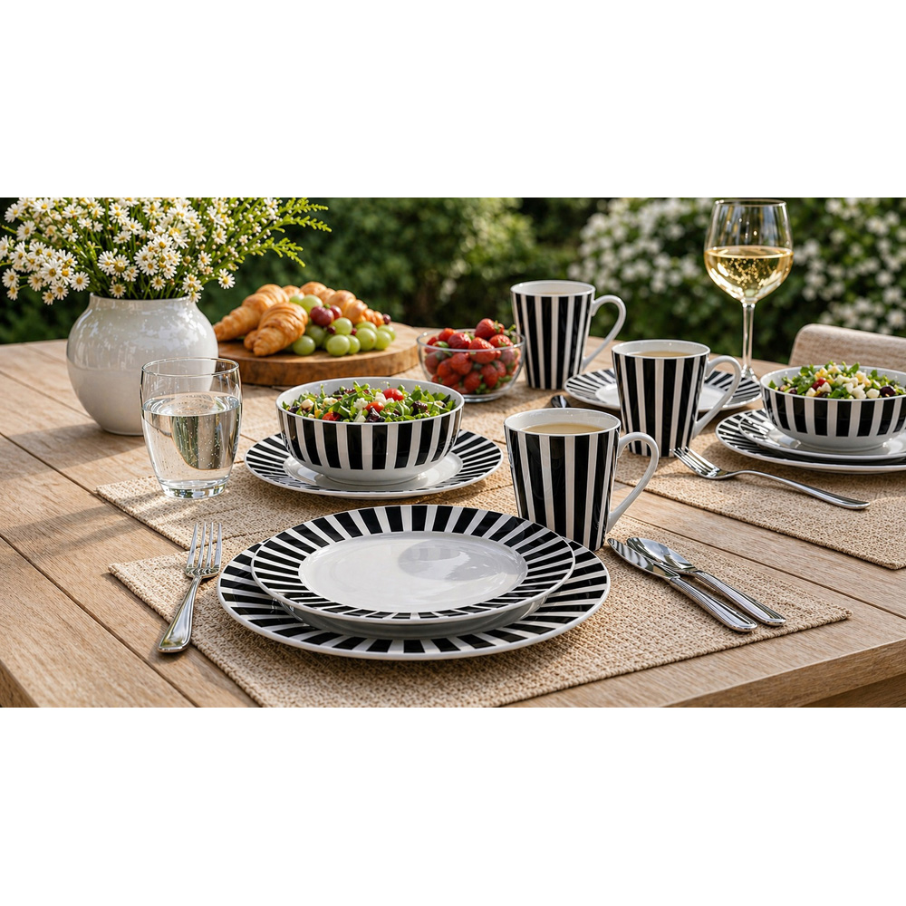 Waterside Black Stripe 12 Piece Dinner Set Image 5