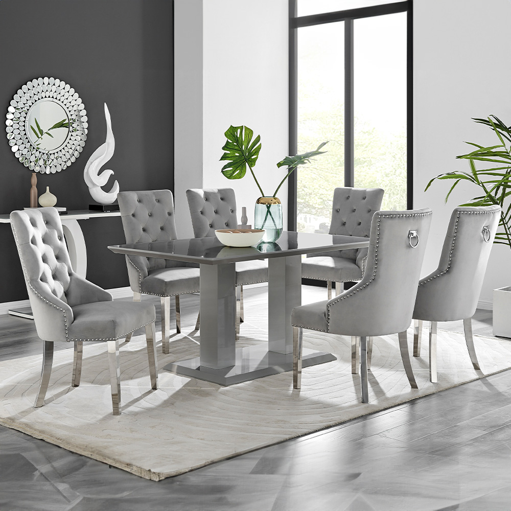 Furniturebox Molini Kensington 6 Seater Dining Set Grey Gloss and Chrome Image 1