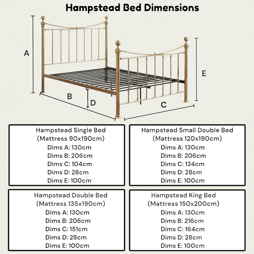 OAT Home Hampstead Small Double Antique Brass Effect Metal Bed Image 9