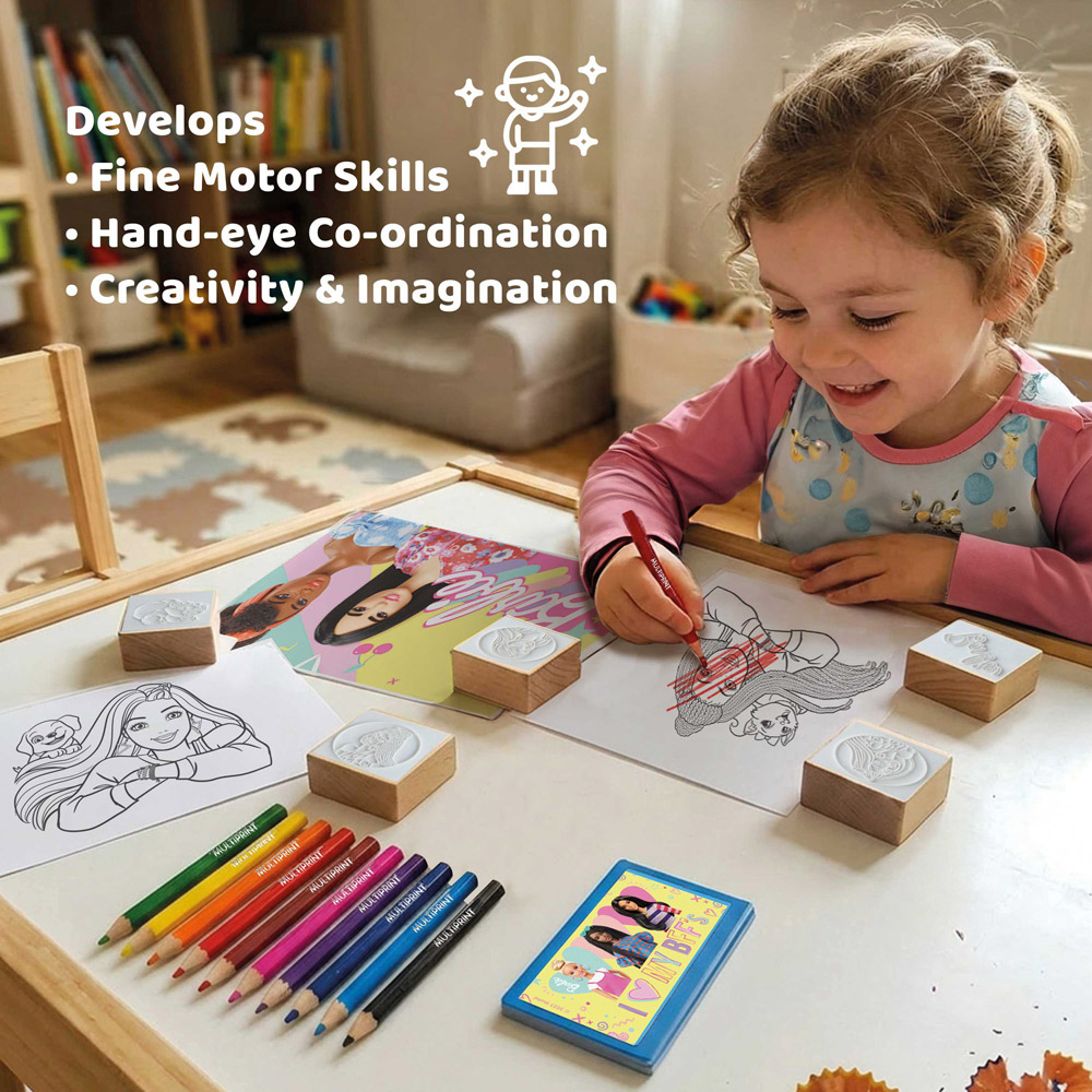 Multiprint Barbie Kids Travel Colouring and Stamp Set Image 6