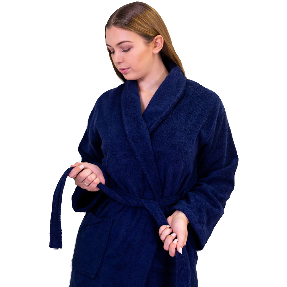Allure Bath Fashions Hotel Luxury Small to Medium Navy Towelling Bathrobe Image 2