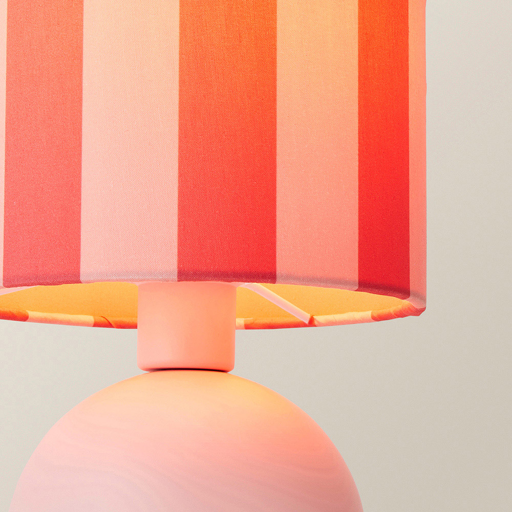 ValueLights Miley Pink Stripes Drum Lamp Shade Pale Pink LED Table Lamp Image 3