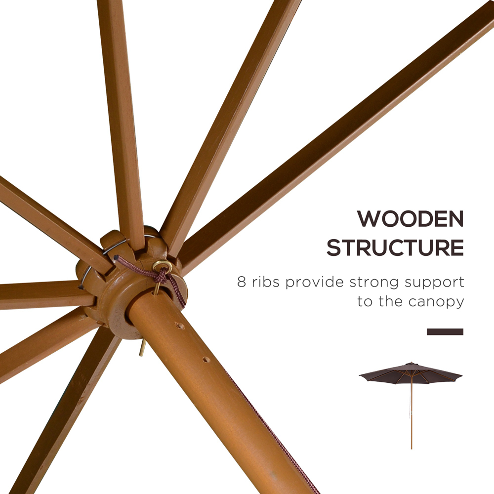Outsunny Coffee Bamboo Wooden Parasol 3m Image 6