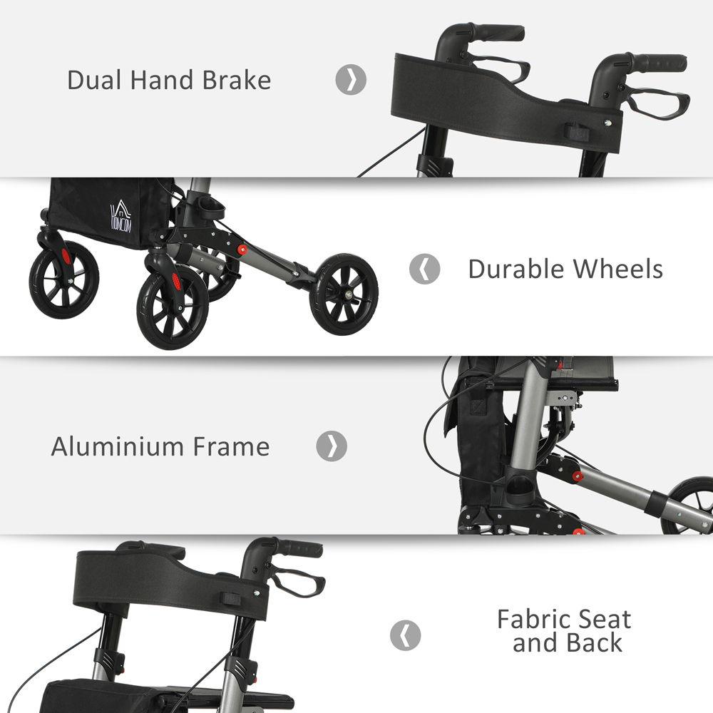 HOMCOM Silver 4-Wheel Foldable Rollator Walker with Seat and Storage Bag Image 6