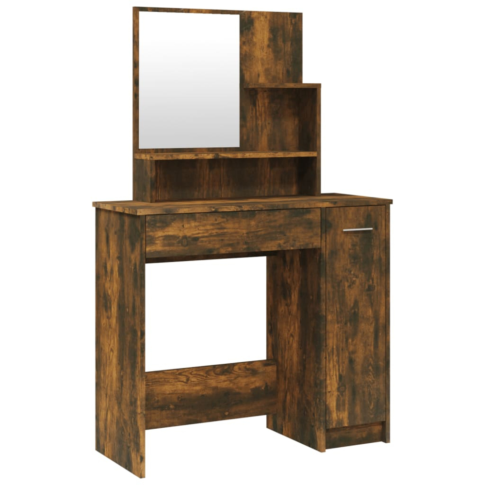 vidaXL Single Door Single Wide Drawer Smoked Oak Dressing Table with Mirror Image 2