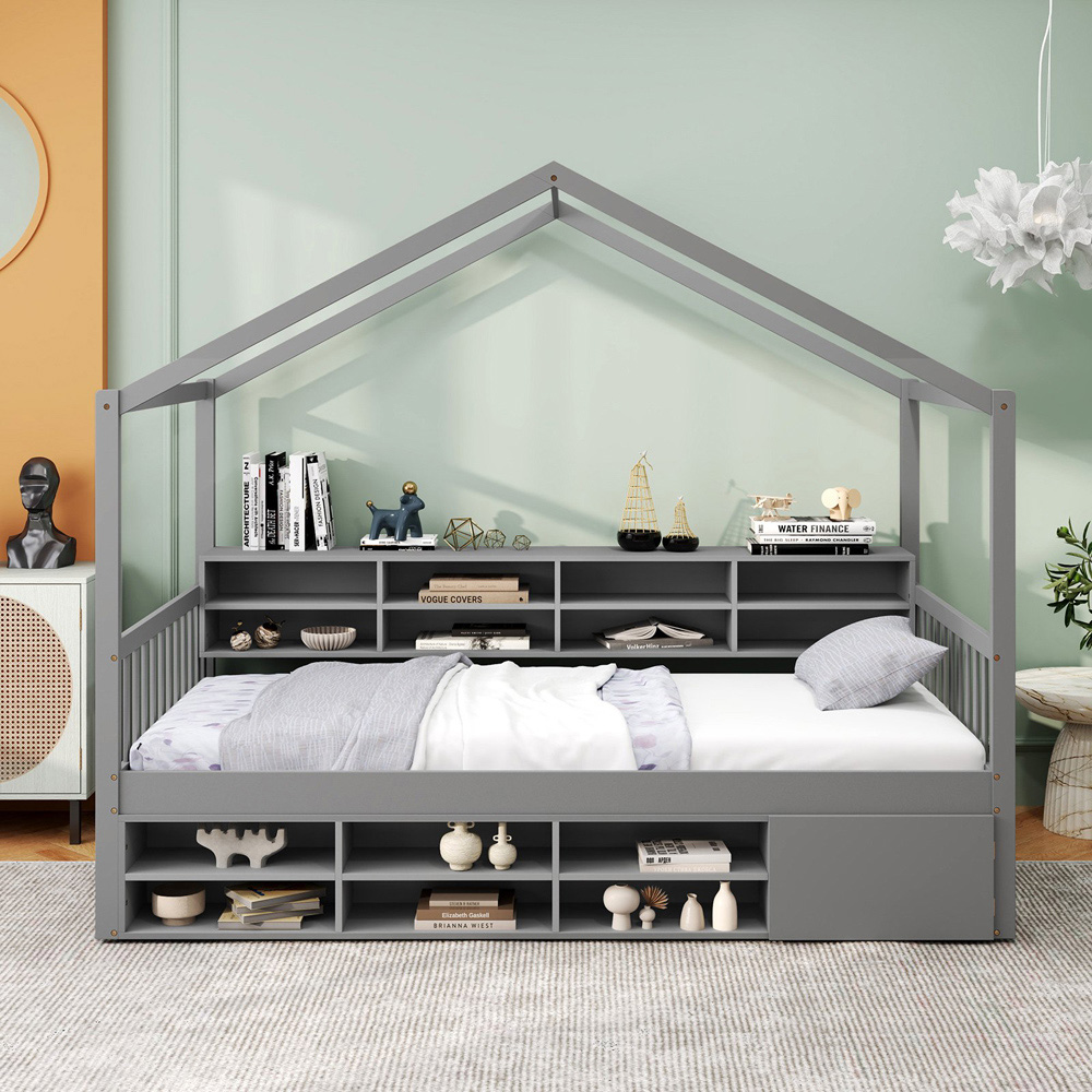 Costway Single Grey House Bed with Roof Image 4