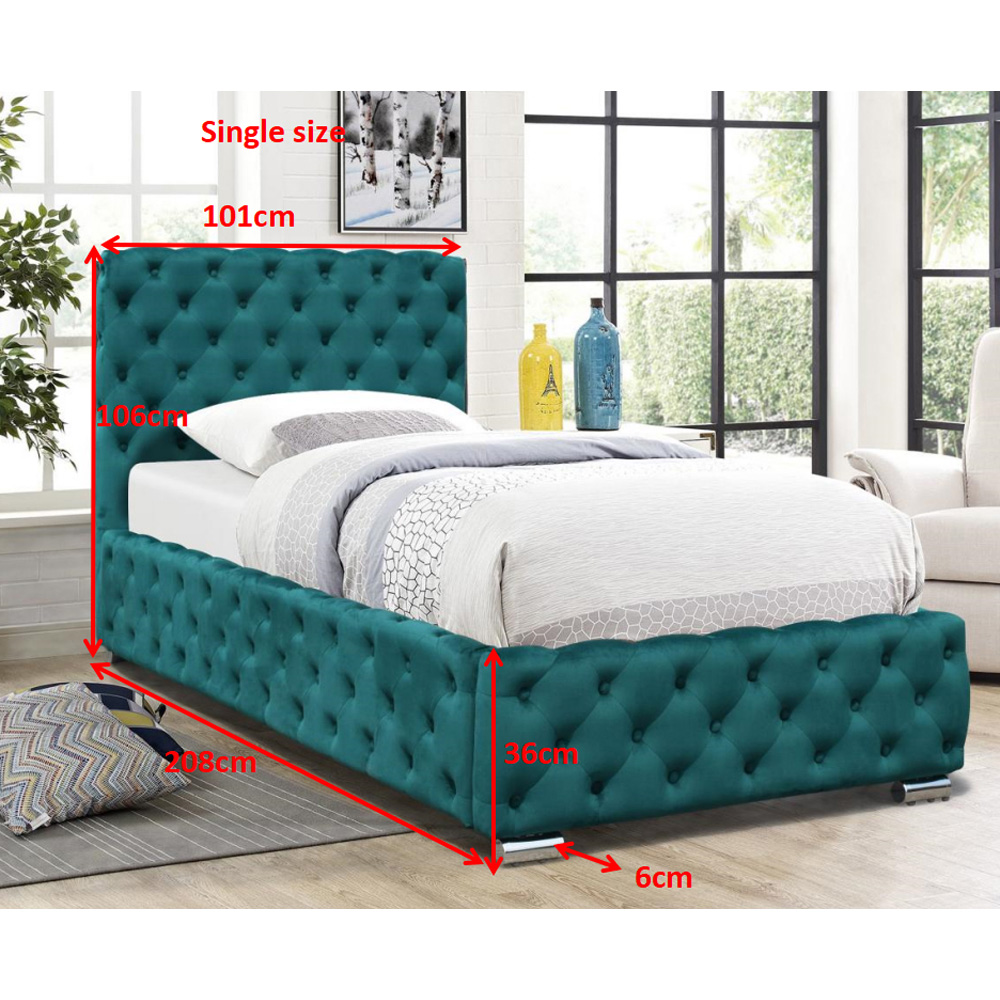 Comfy Living Single Green Tufted Fabric Bed Frame Image 3