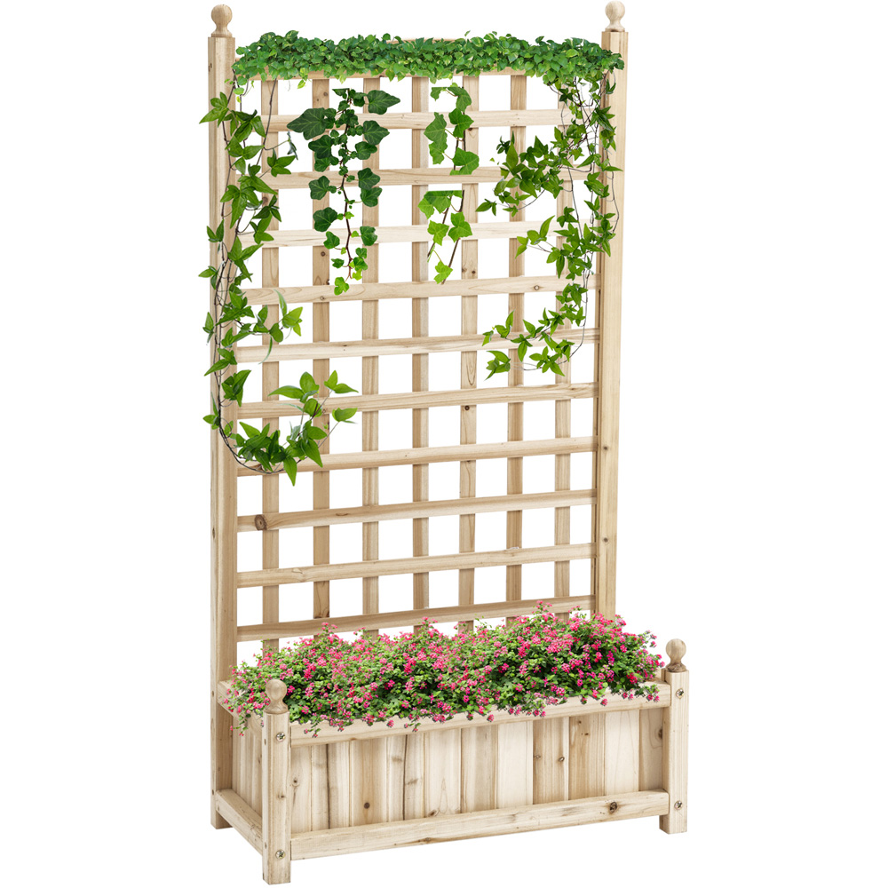 Outsunny Natural Raised Garden Bed Planter with Trellis 120 x 28 x 64cm Image 1