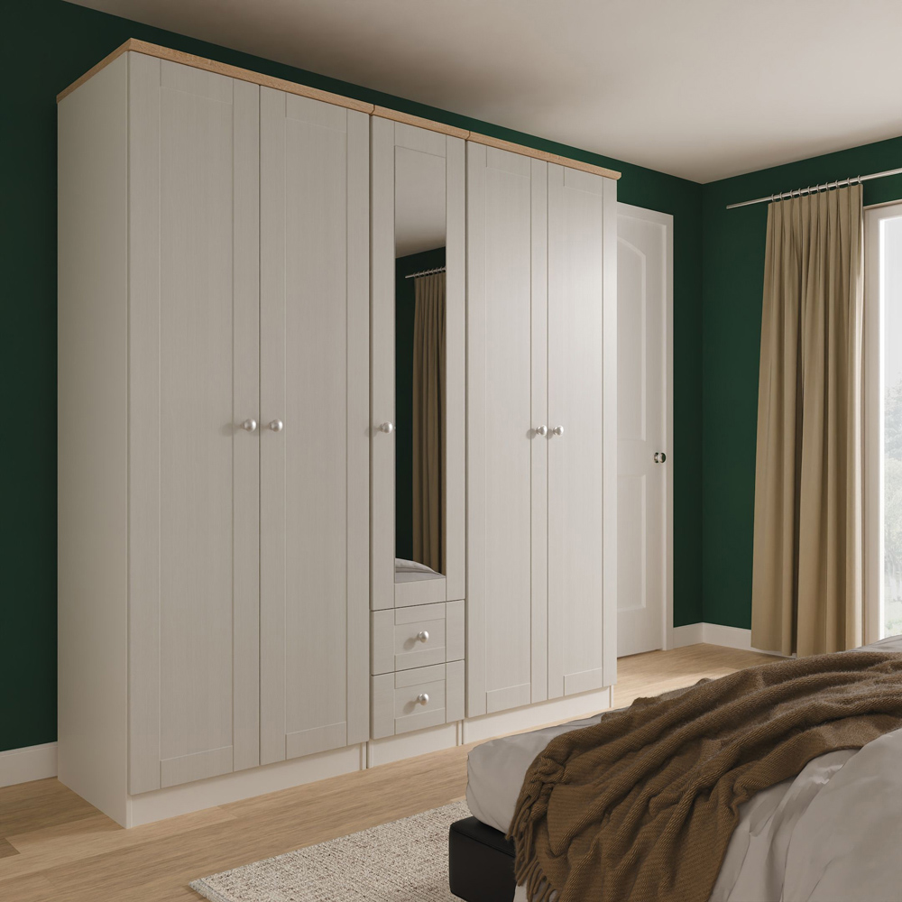Crowndale Sussex 5 Door 2 Drawer Grey Ash and Bardolino Oak Tall Mirror Wardrobe Ready Assembled Image 9