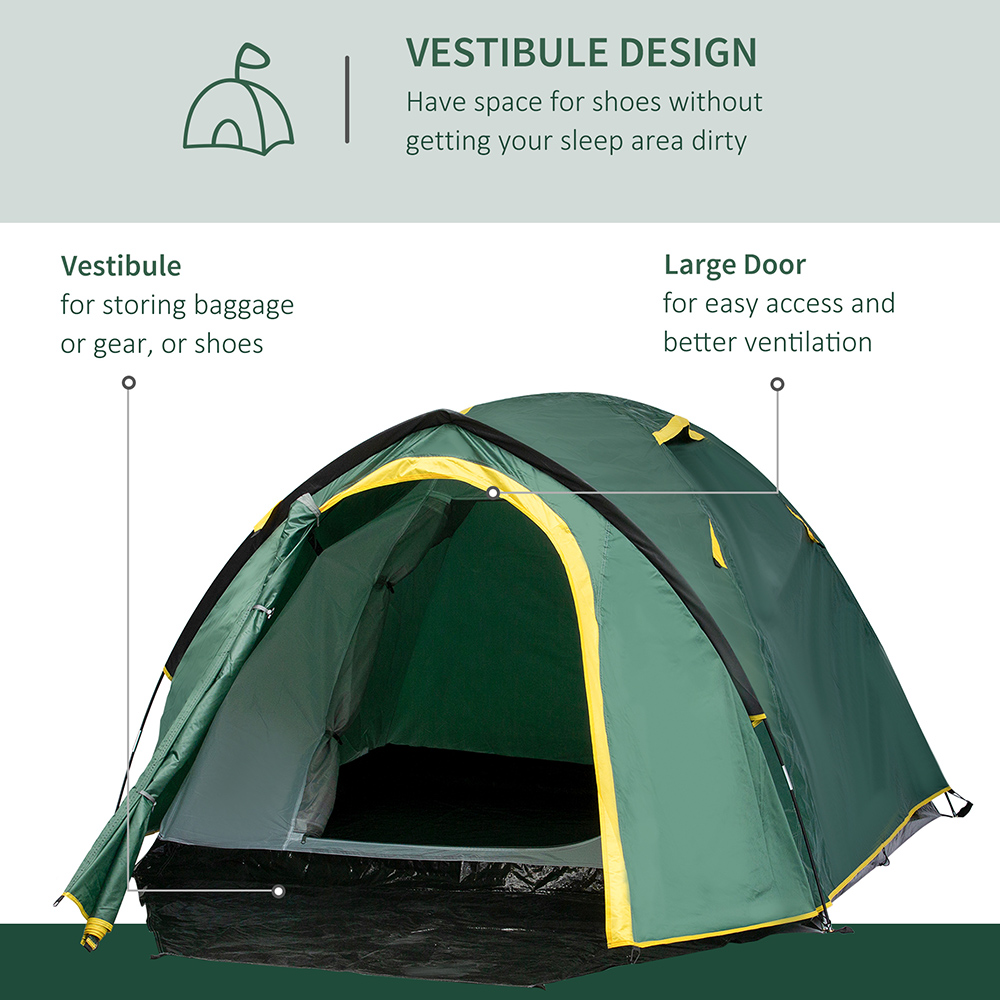 Outsunny 2 Person Waterproof Camping Tent Green and Yellow Image 4