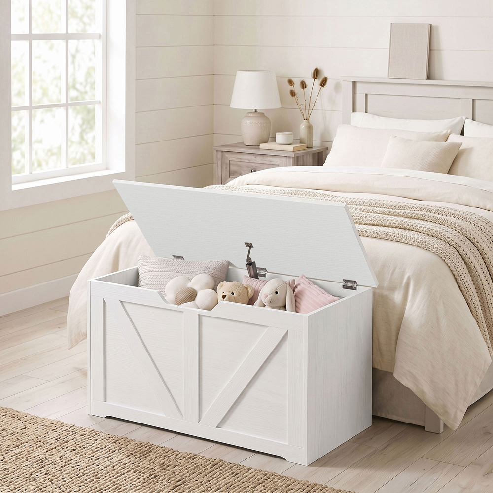 HOMCOM 100L White Storage Trunk with Safety Hinge Image 2