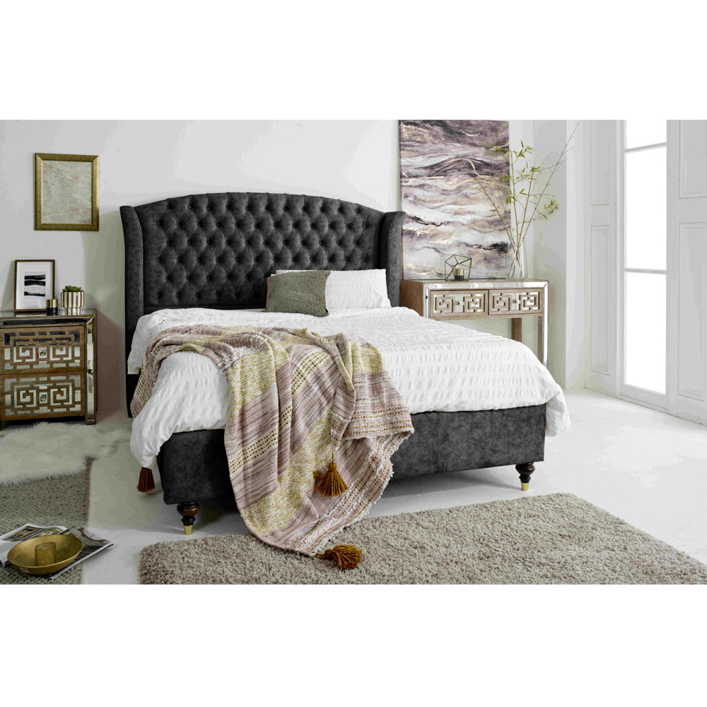 Eleganza Roseland Small Double Granite Oakland Fabric Bed Frame with Chesterfield Headboard Image 9