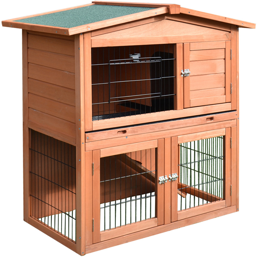 PawHut Wooden 2 Tier Rabbit Hutch Image 1