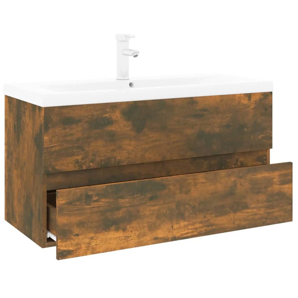 vidaXL 2 Drawer Smoked Oak Washbasin Cabinet with Built-In Sink Image 3