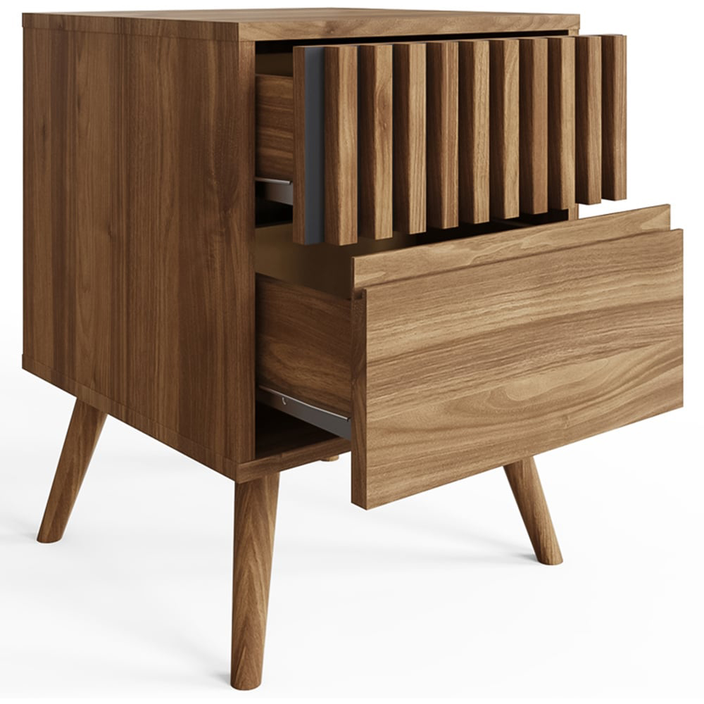 GFW Rowan 2 Drawer Oak Slatted Bedside Table Image 3