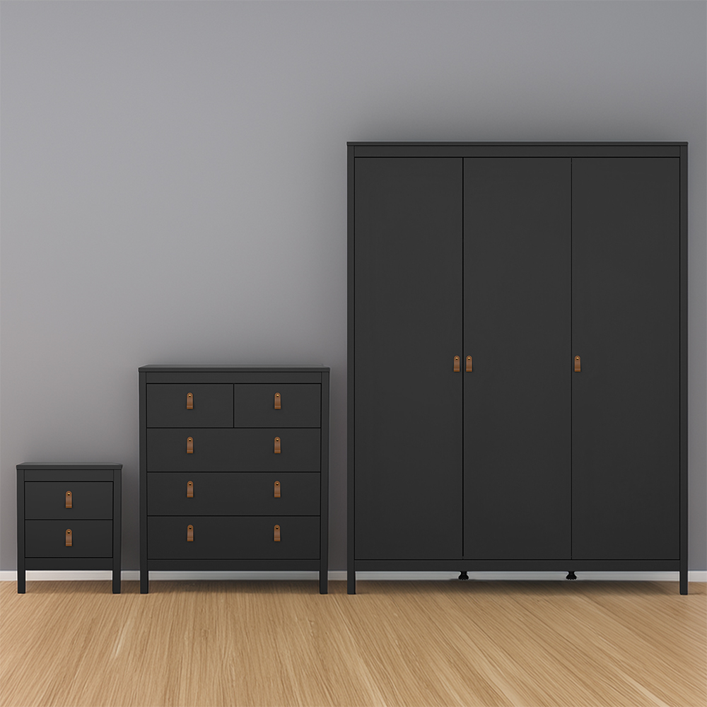 Florence Barcelona Matt Black 3 Piece Bedroom Furniture Set Image 1