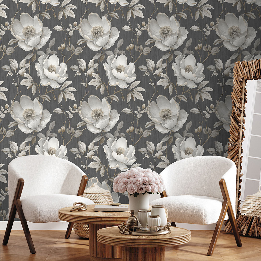 Muriva Alethia Floral Black Wallpaper Image 5