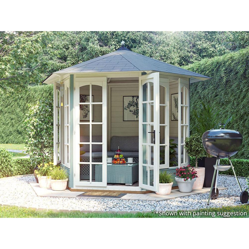 Dunster House Vantage 250 8 x 7ft Brown Wooden Hexagonal Summerhouse Image 2