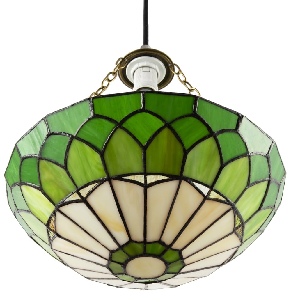 Happy Homewares Amber and Green Stained Glass Domed Pendant Lamp Shade Image 4