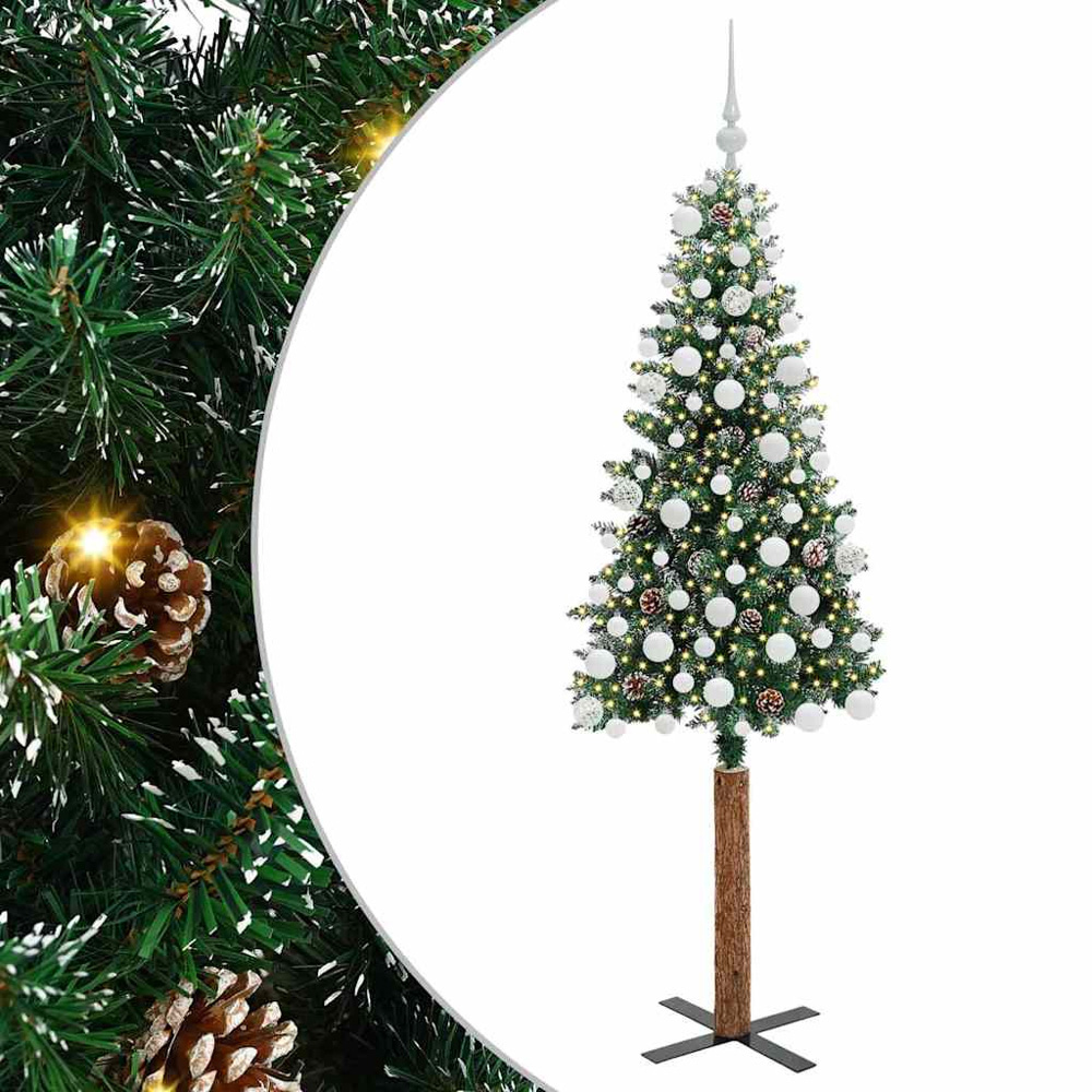 vidaXL Green Snow Flocked Artificial Christmas Tree with Pinecones LEDs White Ornaments 6ft Image 2