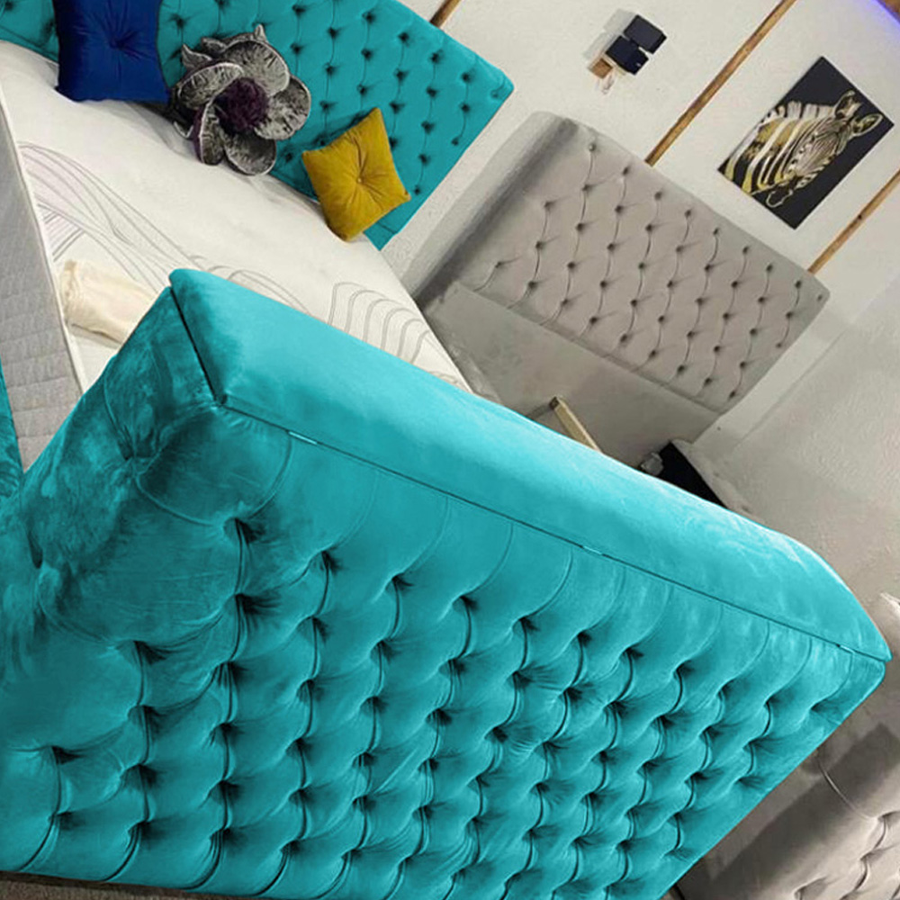 Eleganza Home Arli King Size Teal Plush Velvet TV Bed Frame Image 3