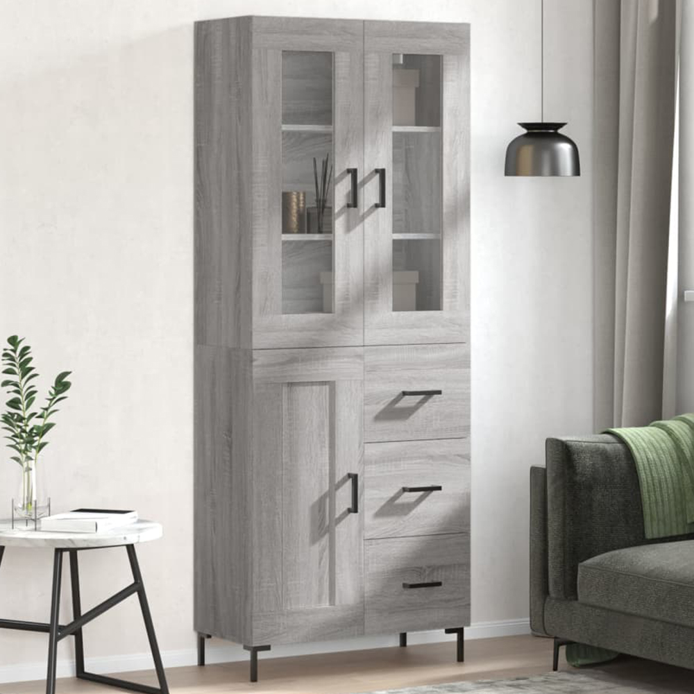 vidaXL 3 Door 3 Drawer Grey Sonoma Highboard Image 1