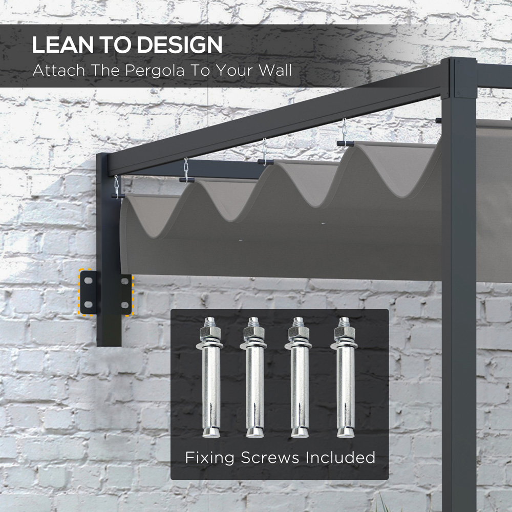 Outsunny 3 x 4m Grey Steel Frame Retractable Lean to Pergola Image 4