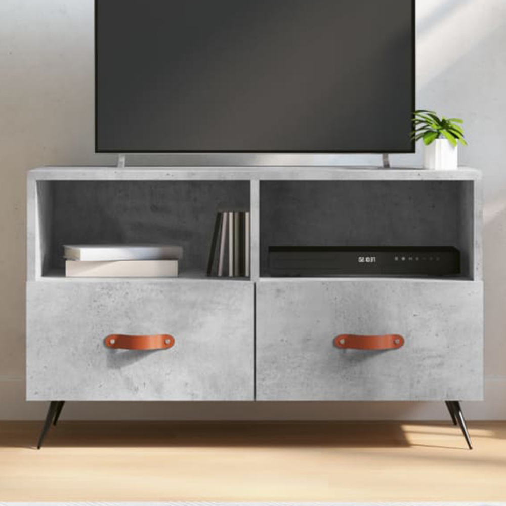 vidaXL 2 Drawer 2 Shelf Concrete Grey TV Cabinet Image 1