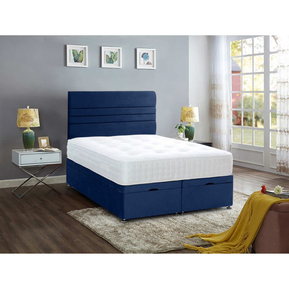 Eleganza Home Napster Double Sapphire Plush Velvet Divan Ottoman Bed with Lined Headboard Image 2