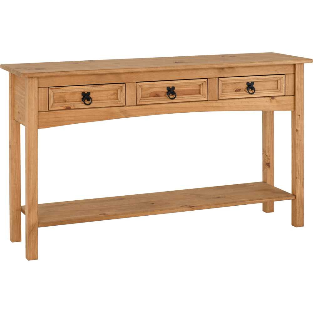 Seconique Corona 3 Drawer Single Shelf Distressed Waxed Pine Console Table Image 2