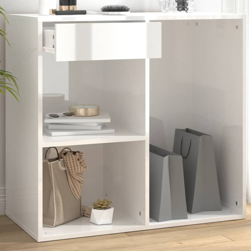 vidaXL Single Drawer 3 Shelf High Gloss White Cosmetic Cabinet Image 1