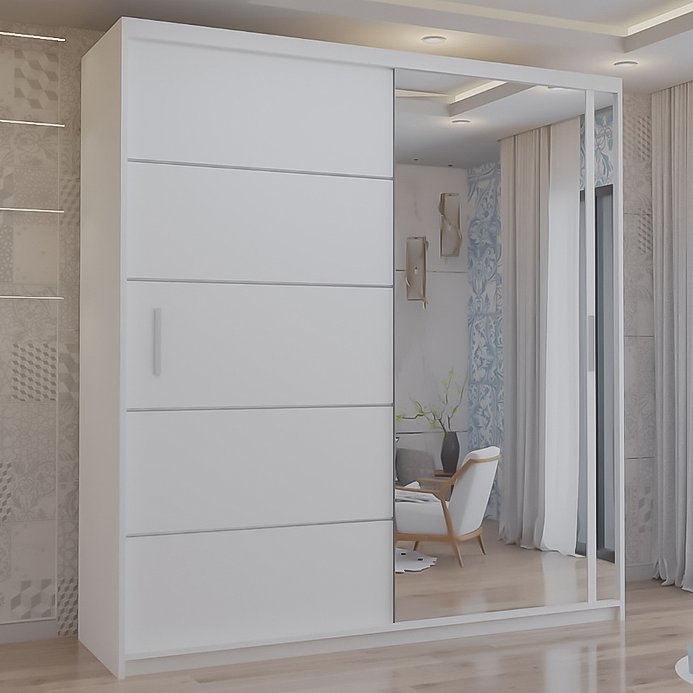 M N Furniture Venece 2 Door White Mirrored Sliding Wardrobe 120cm Image 1