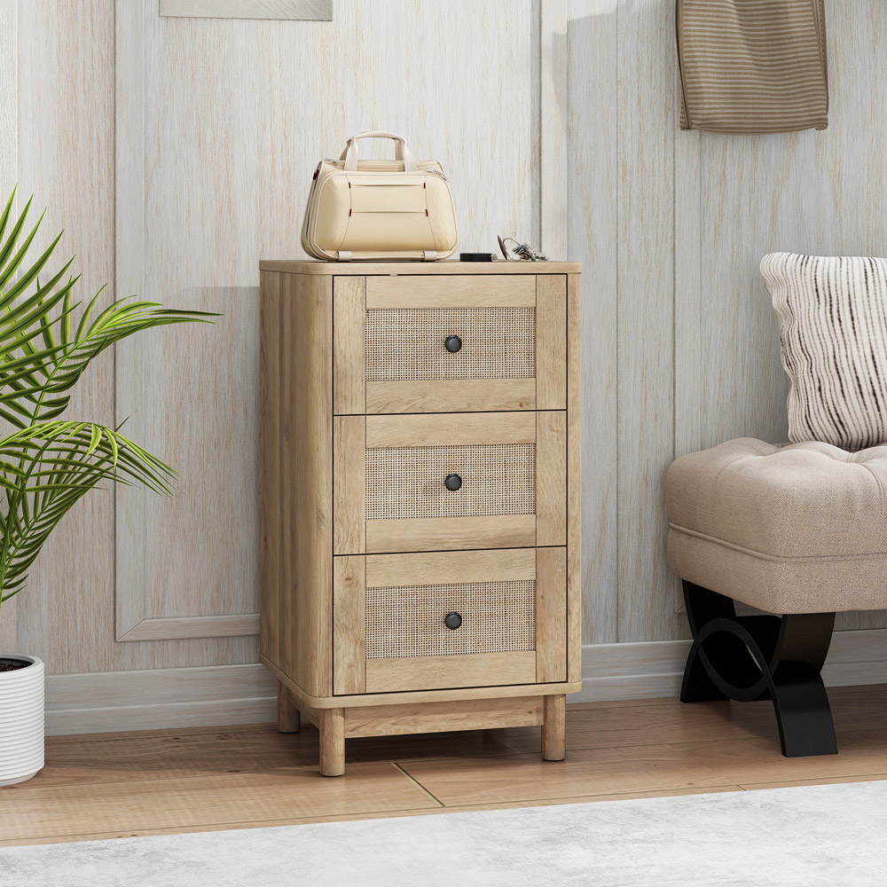 Portland 3 Drawer Oak Rattan Chest of Drawers Image 5