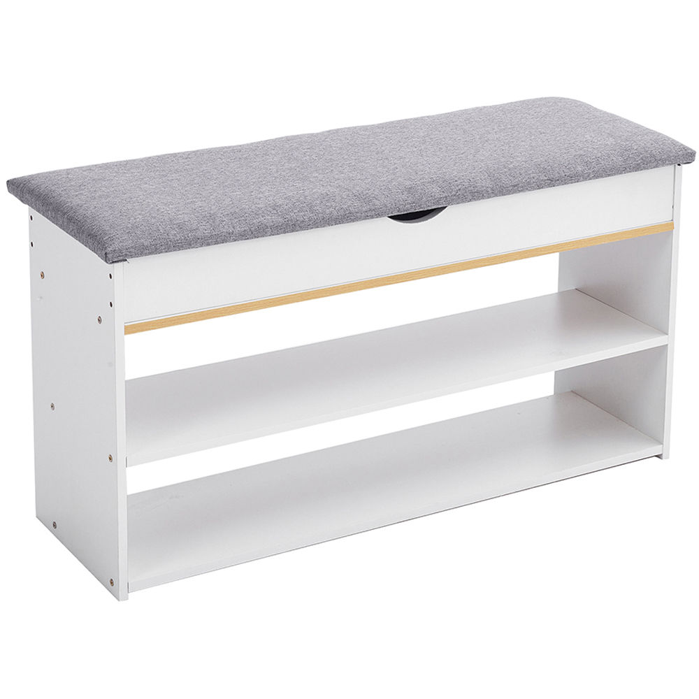 Living and Home 2 Shelf White Shoe Storage Bench with Hidden Compartment Image 2