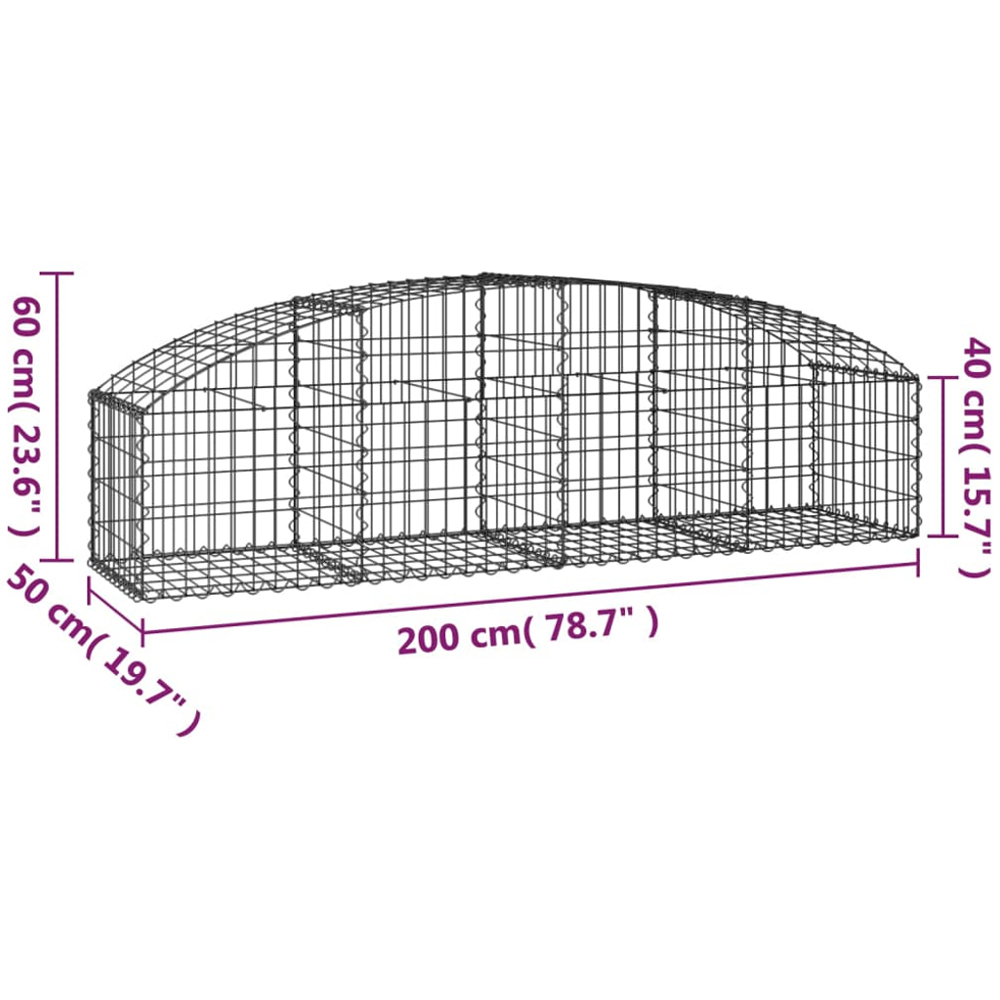 vidaXL Silver Galvanised Iron Arched Gabion Basket 200 x 50 x 40/60cm Image 4