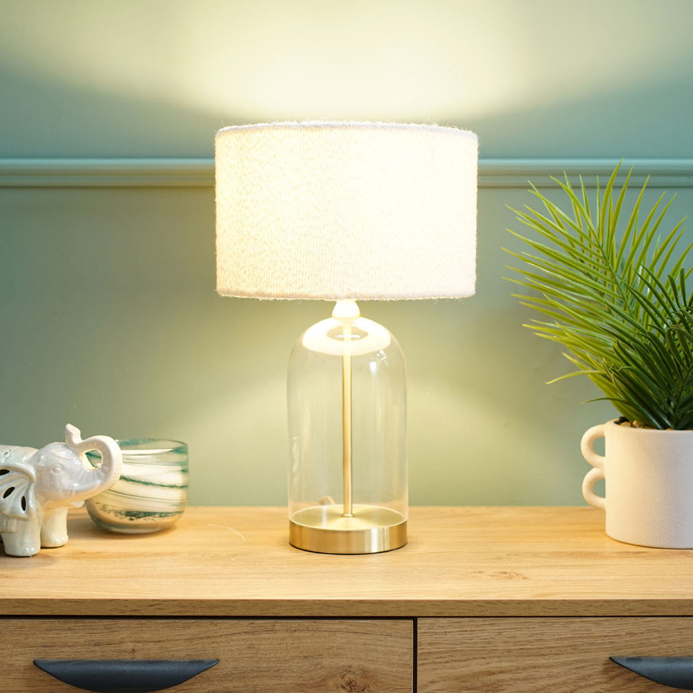 ValueLights Jessy Gold and Cream Boucle Shade Glass LED Table Lamp Image 4
