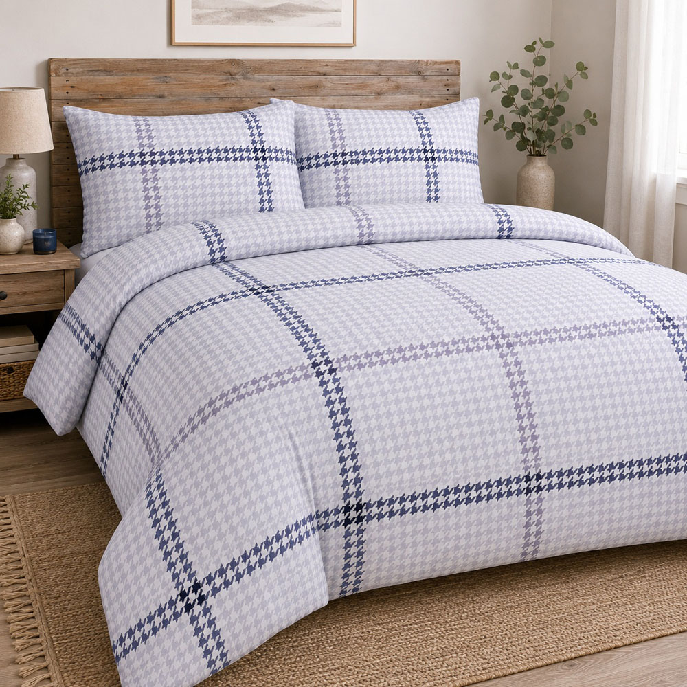 Smart Living King Size Lilac Houndstooth Check Duvet Set Image 1