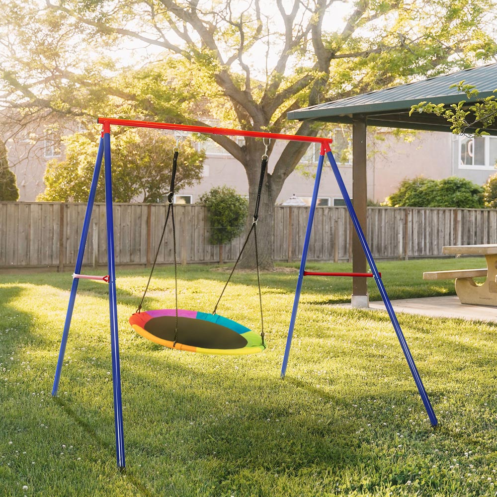 Costway Blue and Red Metal Swing Frame with Ground Stakes and Carabiners Image 5